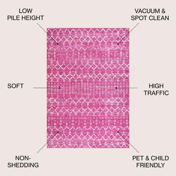 Moroccan Hype Boho Vintage Diamond Area Rug Fuchsia/Ivory